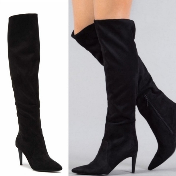 Kendall & Kylie Zanna Black Suede Sexy Over The Knee High Heels Boots Size 9M - Picture 3 of 16